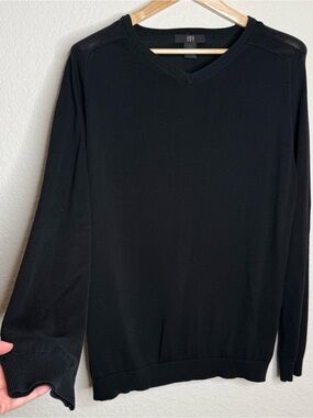 H&H Men Black Silk Cotton V-Neck Sweater Size XL Old Money Style Quiet Luxury